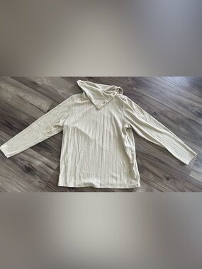 Rafaella Beige Ribbed Button Neck Sweater Size L